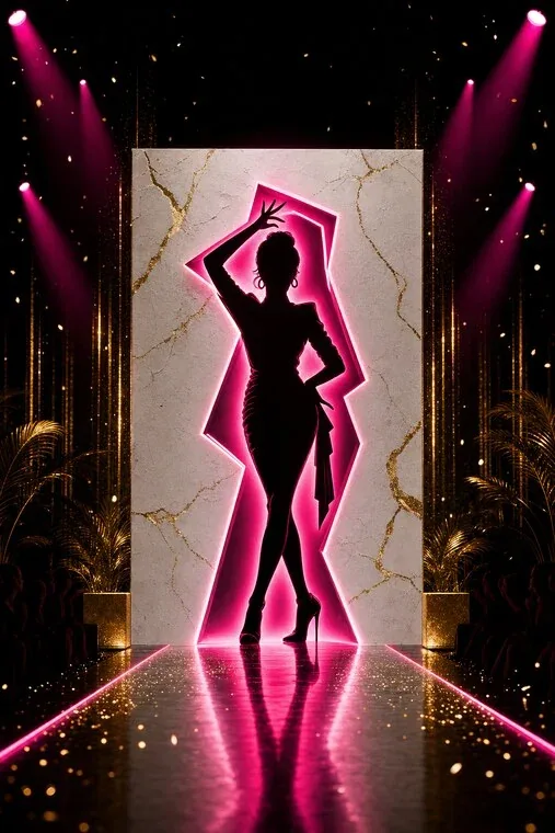 Vogue, the Booth Arcade pose game: a pink silhouette to match