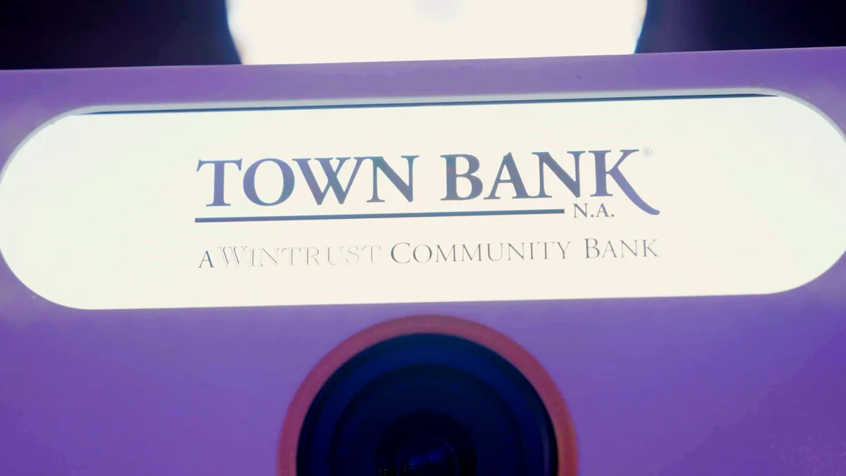 The Booth's billboard screen showing Town Bank
